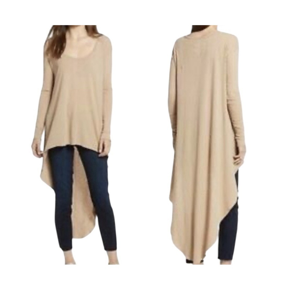 Frank & Eileen Lab Top Women's Small Tan High Low‎ Long Sleeve Cotton Designer